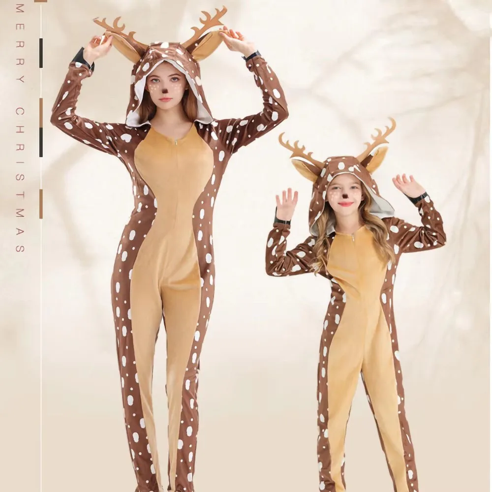 大人用ユニセックストナカイクリスマスジャンプスーツコスチュームクリスマス虎エルク動物マスコットコスプレカーニバルハロウィンファンシーパーティードレス