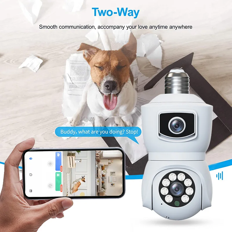 Dual Eye wireless 5G light bulb style security camera WIFI home indoor APP mobile remote monitor