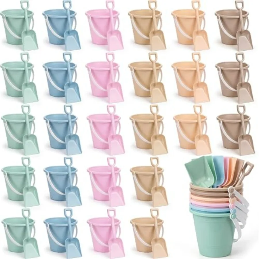 

Beach sand buckets toys set for kids toddlers: pastel Morandi-colored plastic buckets and shovels for castle building, summer g