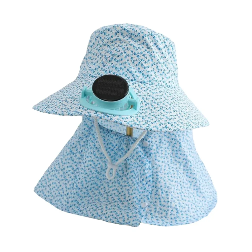 

Solar USB Anti-UV Solar Fan Cap Breathable USB Charging Sun Cap 300MA Current Floral Design Fisherman Hat Sun Protection