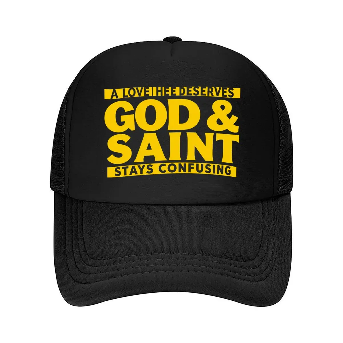 A Love Thee Deserves God And Saint Stays Confusing Typography Mesh Baseball Cap Hip Hop
