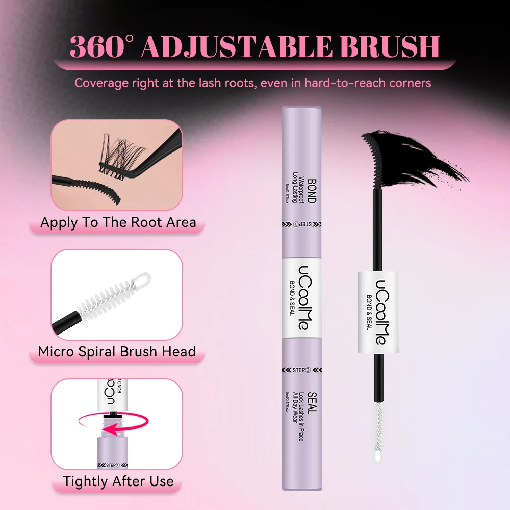 uCoolMe Lash Bond and Seal with Fast Glue Remover Strong Hold 150H Lashes Extension Waterproof and Long Lasting DIY Makeup Tool