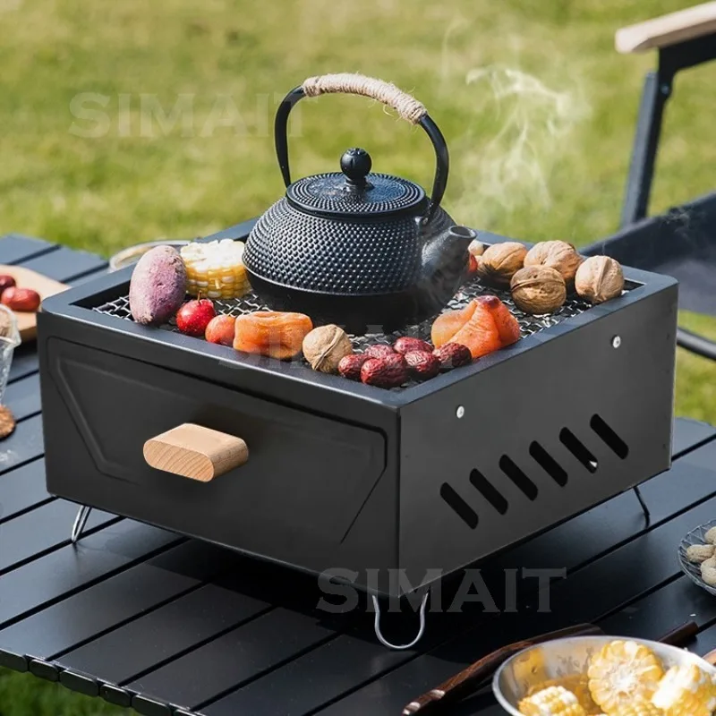 Home Camping Patio Grill, Outdoor Portable Grill, Square, Enclosure Grill for Making Tea