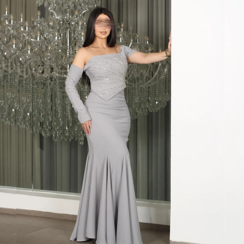 

Индивидуальные высококачественные женские вечерние платья с одним плечом, фасон «русалка», плиссированные, длинные, элегантные, для свадебных вечеринок, с блестками