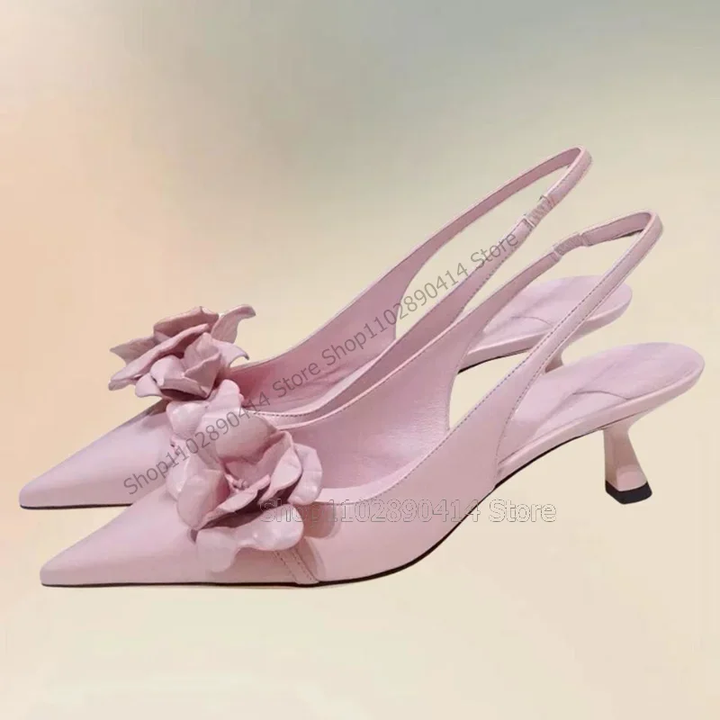 

Pink Appliques Decor Hollow Cut Heel Pointed Toe Pumps Slip On Women Shoes Thin High Heels New Fashion 2023 Zapatos Para Mujere