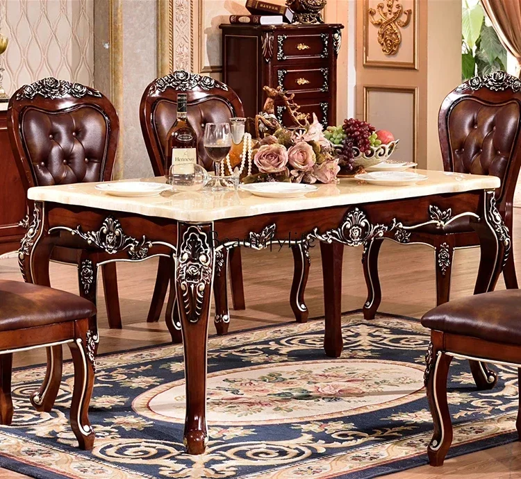 NEW All solid wood European dining table marble modern square table rectangular dining table