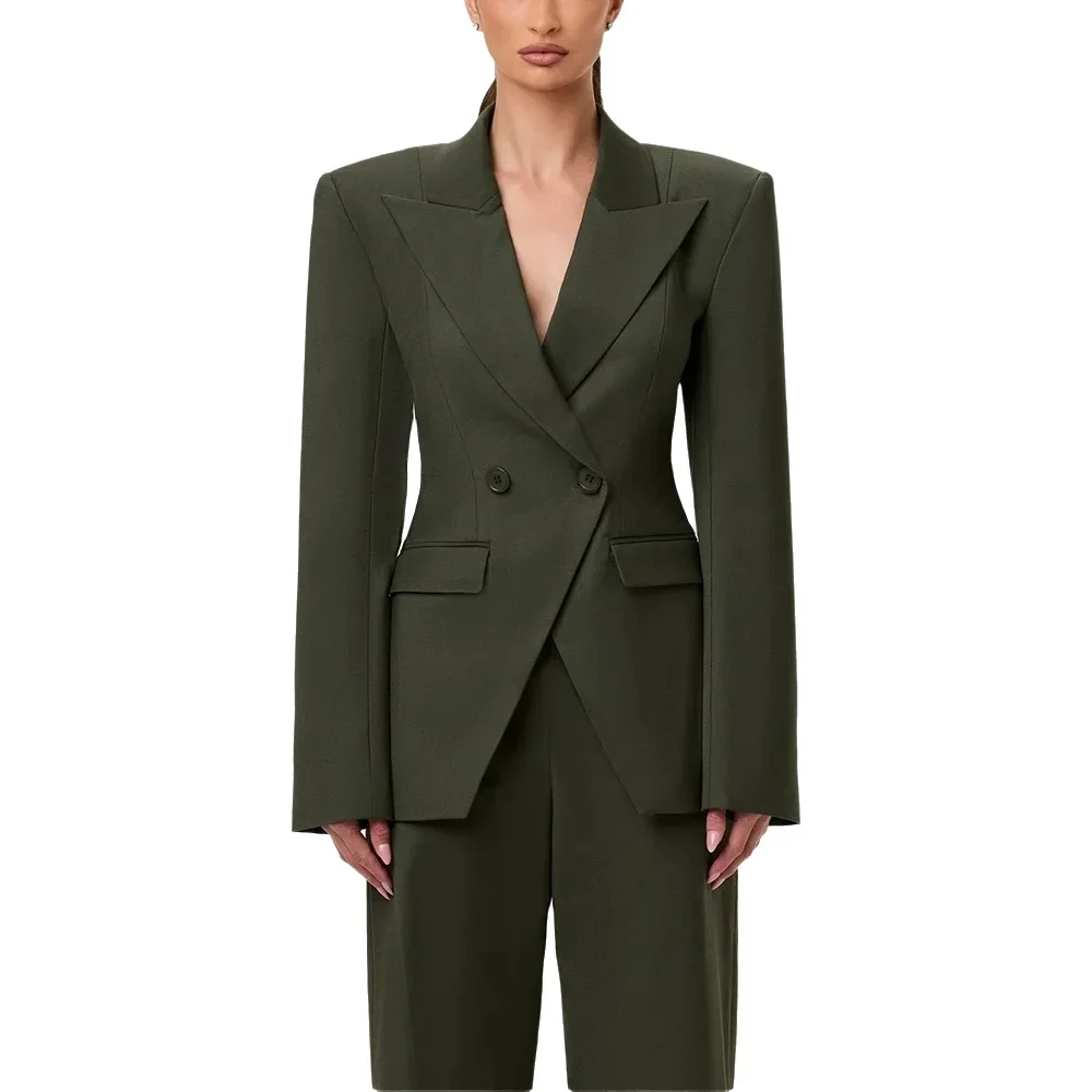 Professional Women's Suit Two Piece Classic Peaked Lapel Double Button High Quality Business Meeting Daily Office Formal Set