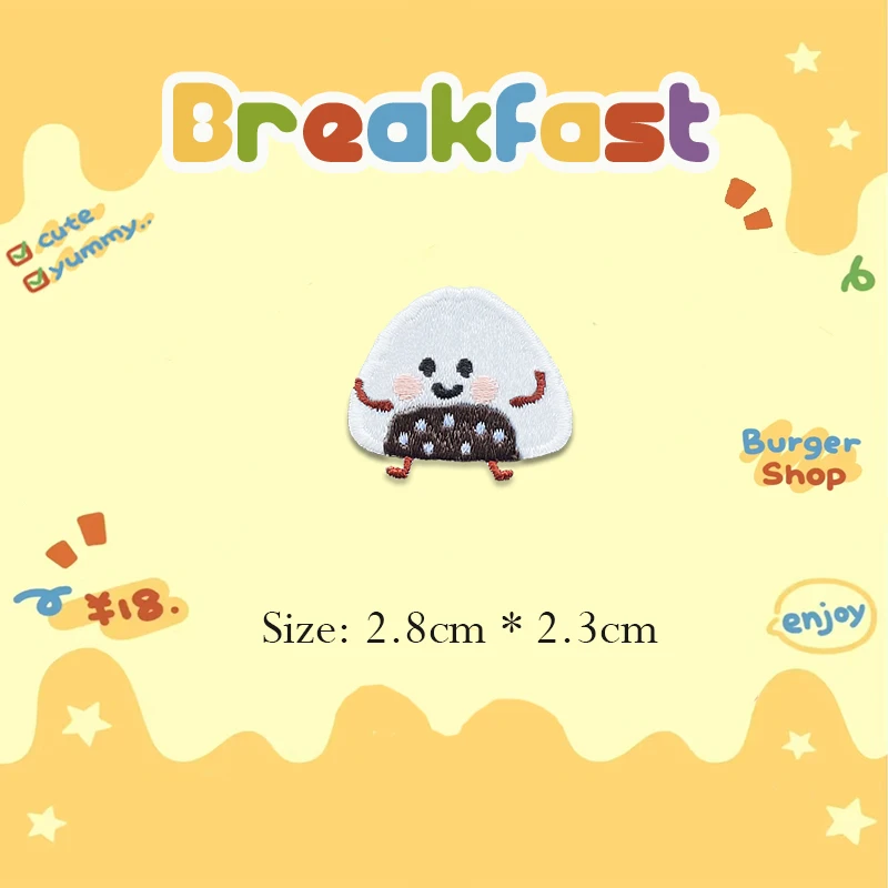 Cartoon Breakfast Embroidery Cookie Bread Cheese Rice Ball Patches For DIY Clothing Iron on Patch with Glue on The Back