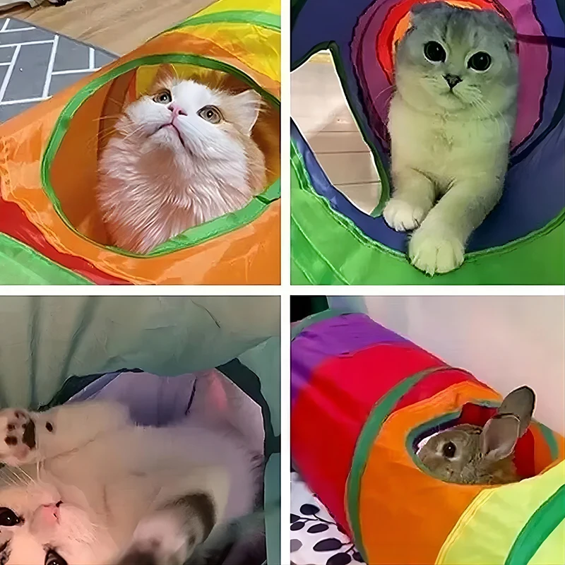 Cat Toy Collapsible Cat Playing Tunnel Connectable Cat Tunnel Cat Tube Toys Foldable Drill Hole Kitten Colorful Pet Toys