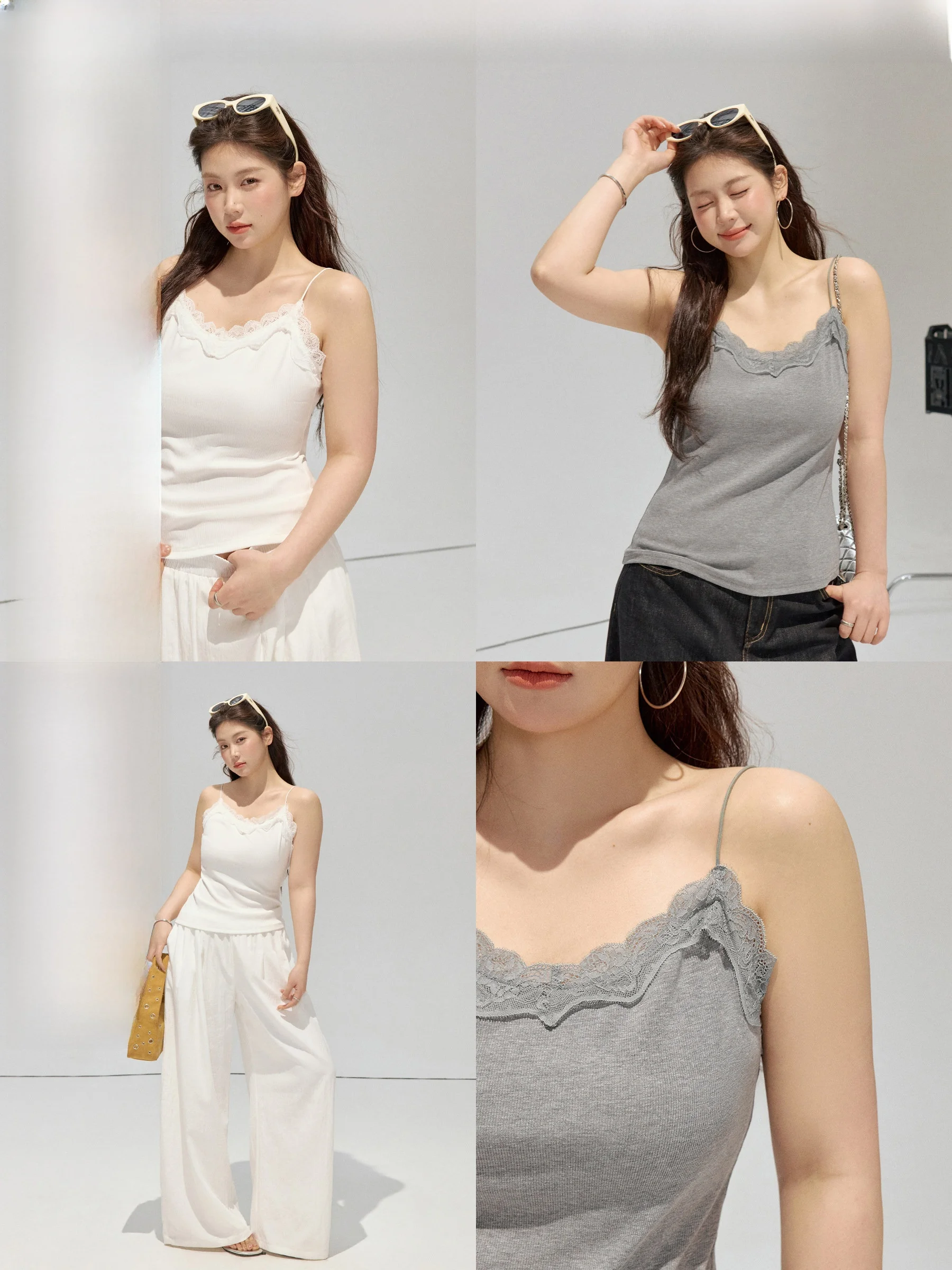 

JULULOOK Studio plus Size "Inner Tri" Lace Trim V-Ne Patchwork Strap Top Casual Sle Pure Desire for Plump Women