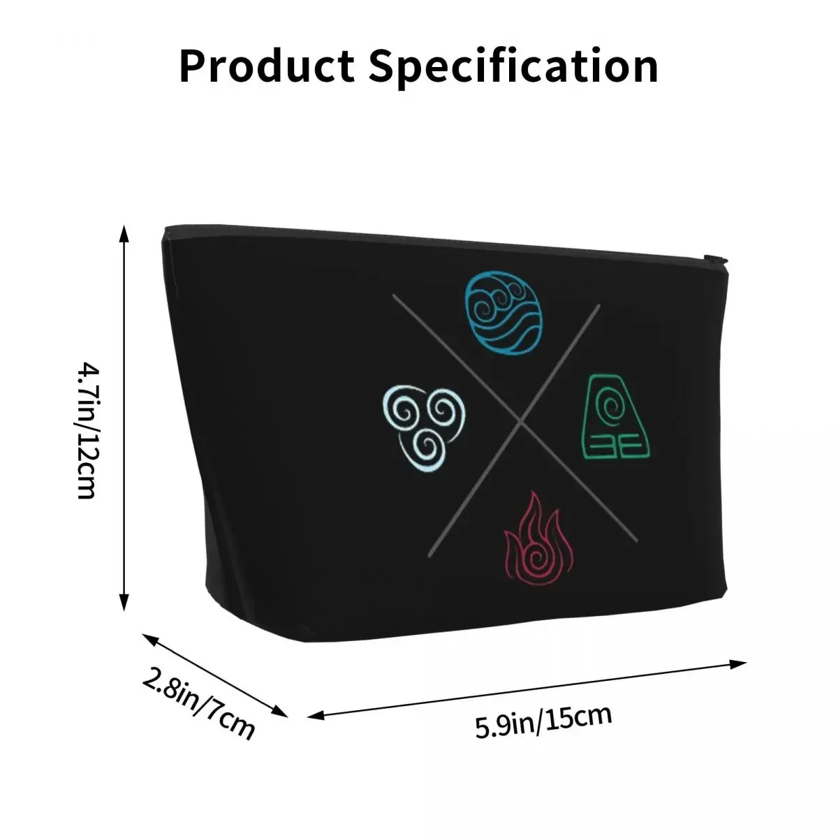 Avatar The Last Airbender Four Elements, Four Elements Symbols Makeup Bag Cosmetic Case Portable Organizer For Women Ladies Gift