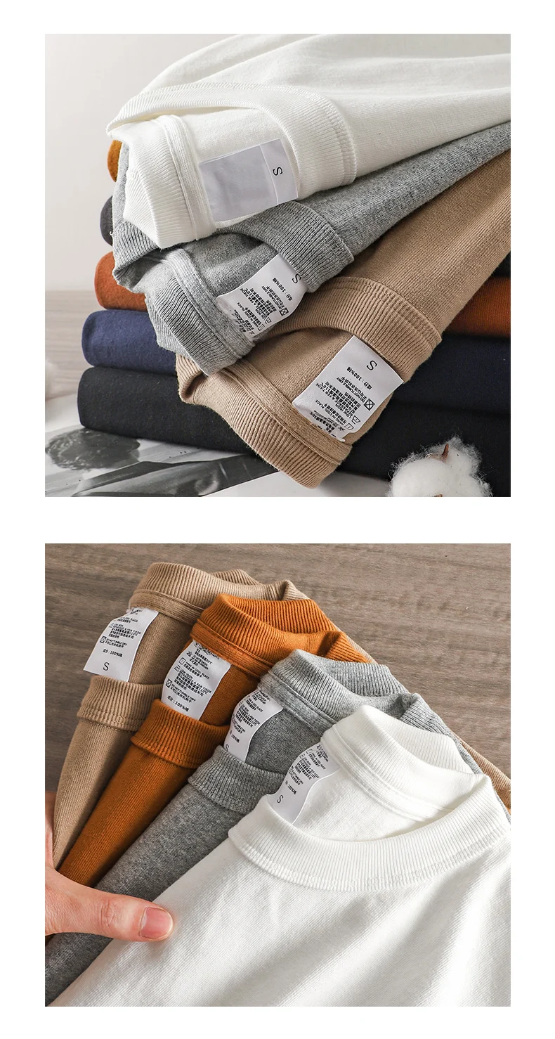 Dukeen 11,2 Oz Schwergewichts-Herbst-Langarm-T-Shirt für Herren, 100% Baumwolle, Einfarbiges Shirt mit Rundhalsausschnitt, Weiße Oberteile, Übergroße Herrenbekleidung – Detail 9