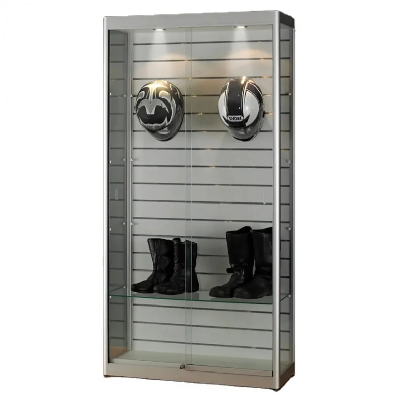 Custom. store helmet tempered glass display glass showcase