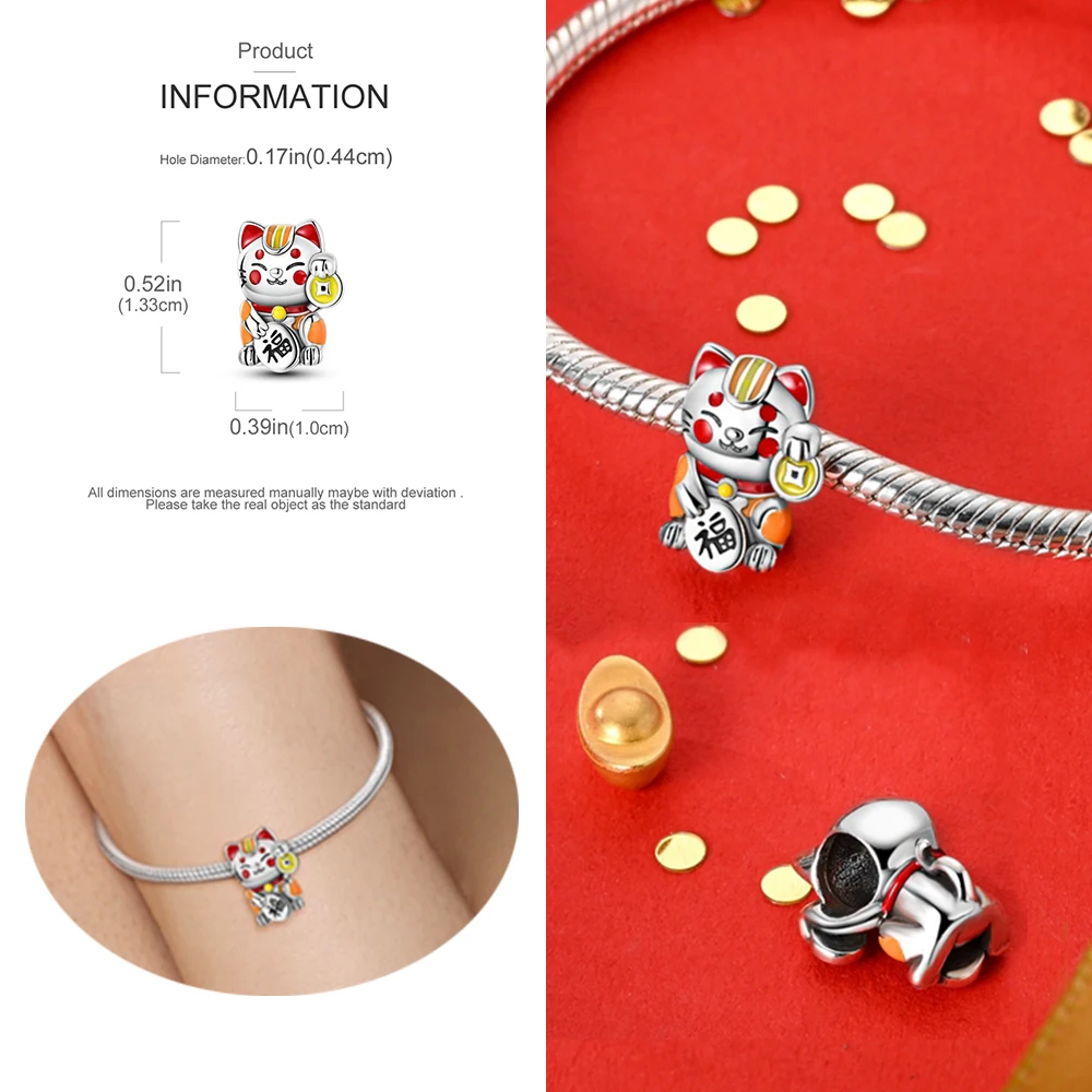 925 Sterling Silver Dragon&Lucky Cat&Lion Dance&God of Wealth&Lucky Bag Charm Fit Brand Bracelet Chinese New Year Gift