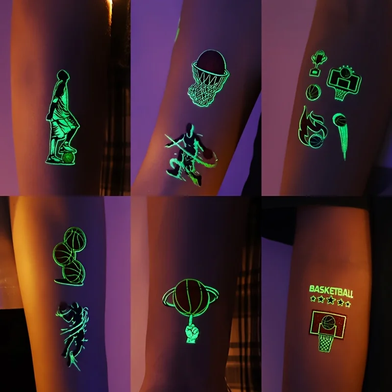 10Zhang Leuchtendes Glow Basketball Temporärer Tattoo Aufkleber, Wasserdichtes Basketball Gesichts tattoo, Geburtstags party Spiel Geschenk