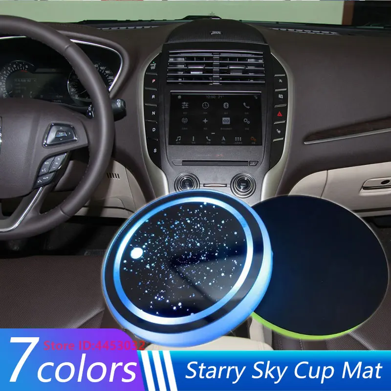 1 PCS Led Car Cup Holder Light For Lincoln Navigator MKS Mark LT MKS Town 7 Colors Mat Coaster Photoinduction Lamps Accessories