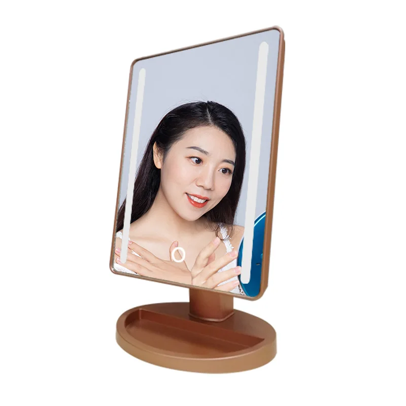 Missmeeca Desktop LED 180 Degree Mirror With Adjustable Brightness Smart Sensor Swith Mirror With Storage Space Make UP Mirror