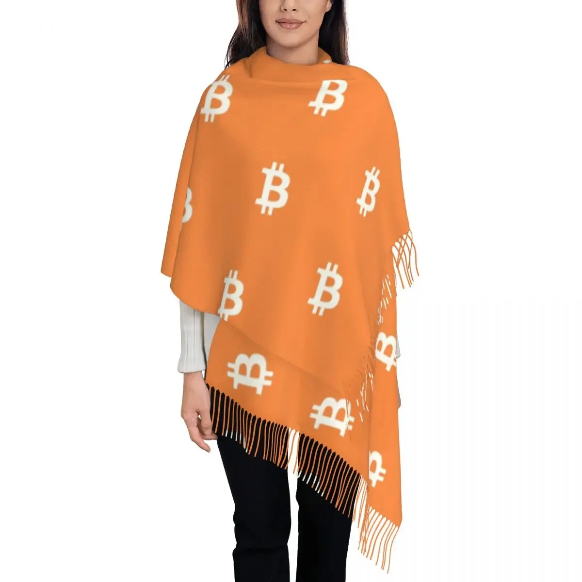 Customized Printed Bitcoin Symbol Print Scarf Women Men Winter Fall Warm Scarves Cryptocurrency BTC Blockchain Shawls Wraps