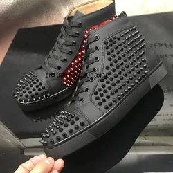 Trendy shoes for men and women, black and red leather high top shoes, casual shoes, sports shoes