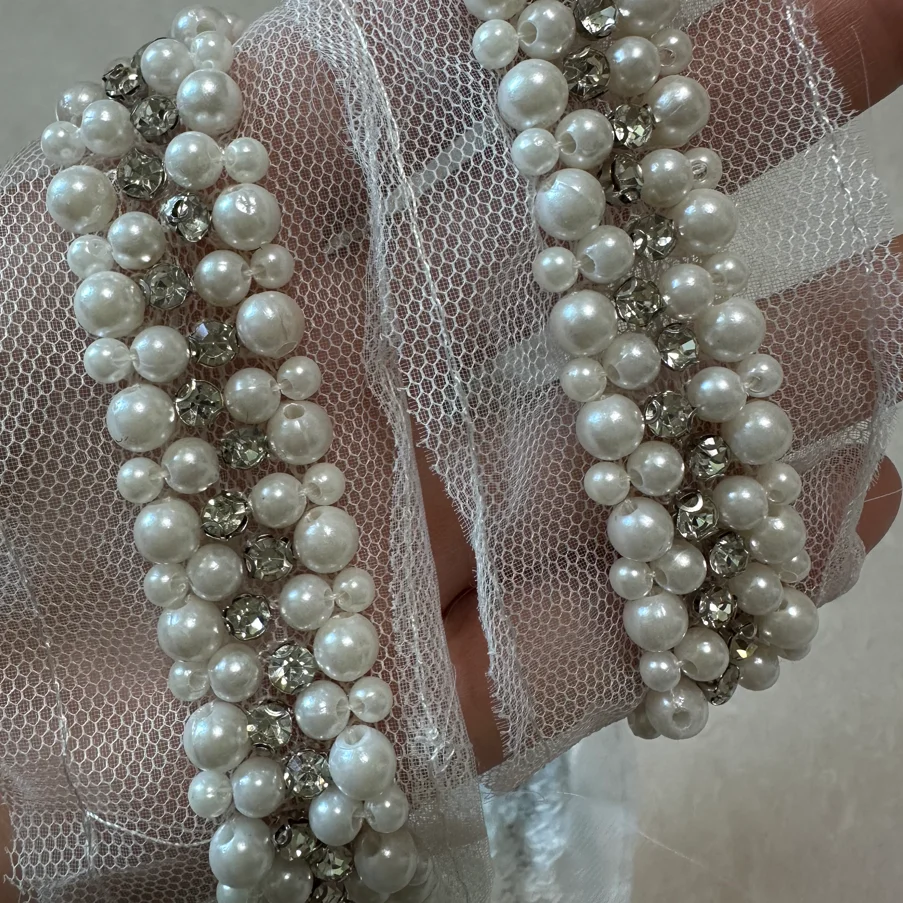 Crystal Mesh Fabric - 50cm White Crystal Beaded Lace Trims