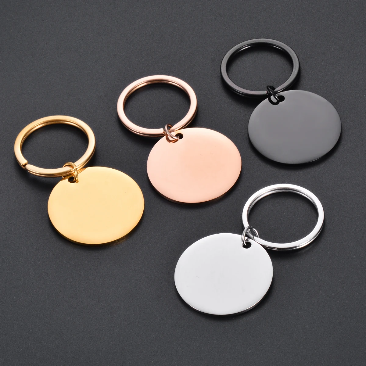 Metal Key Ring Round Pendant Blank Tag Polished Stainless Steel for Pet Collar DIY Jewelry Making Keychain Waterproof