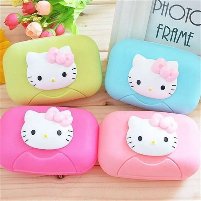 Sanrio Kawaii Hello Kitty KT Cat Cartoon Soap Box  Pink Kawaii Travel Portable Leak Proof Storage Box  Anime Accessories