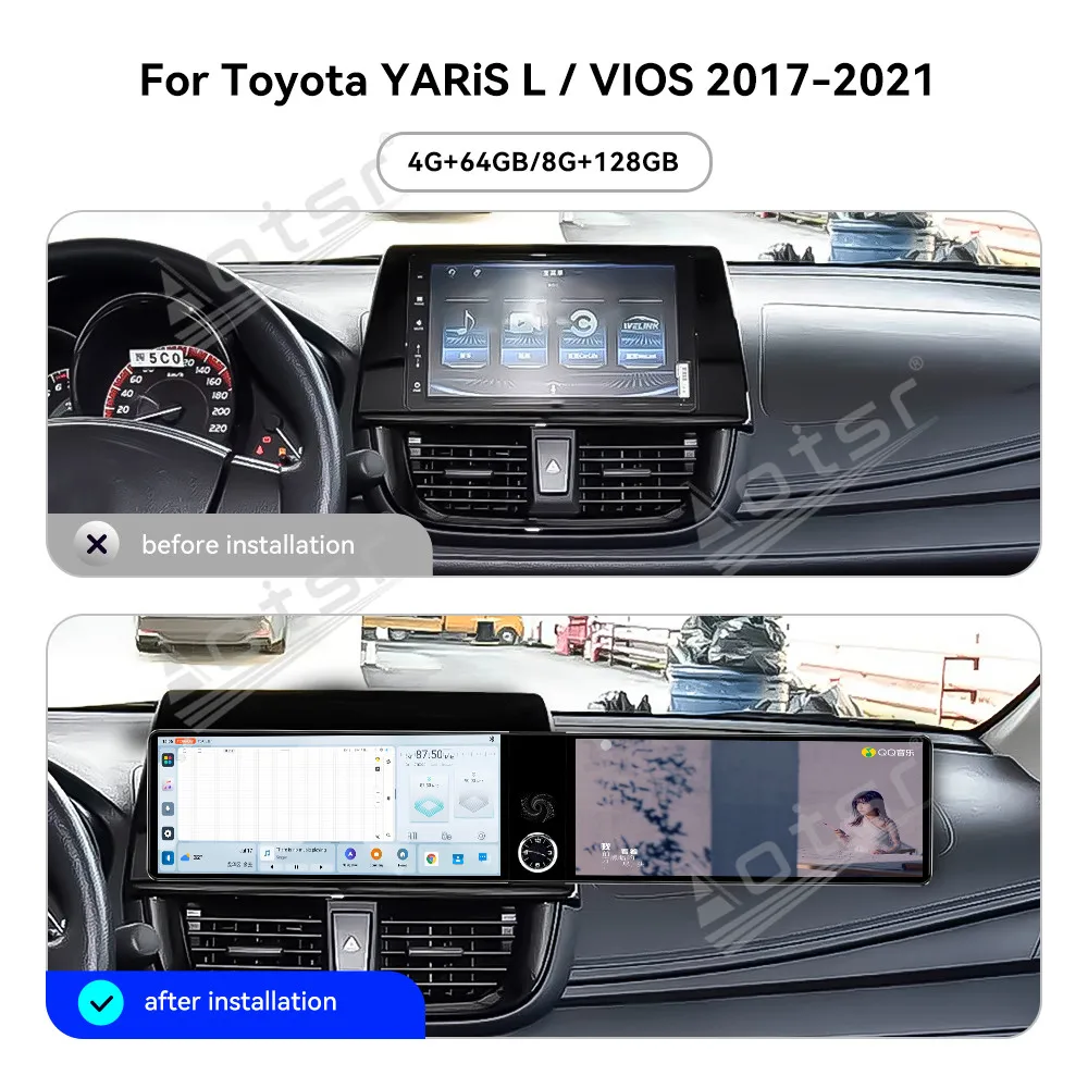 

12.3-дюймовый двойной экран для Toyota YARiS L / VIOS 2017-2021, автомобильная мультимедийная система на Android 13.0 с GPS-навигацией, CarPlay и стерео-проигрывателем.