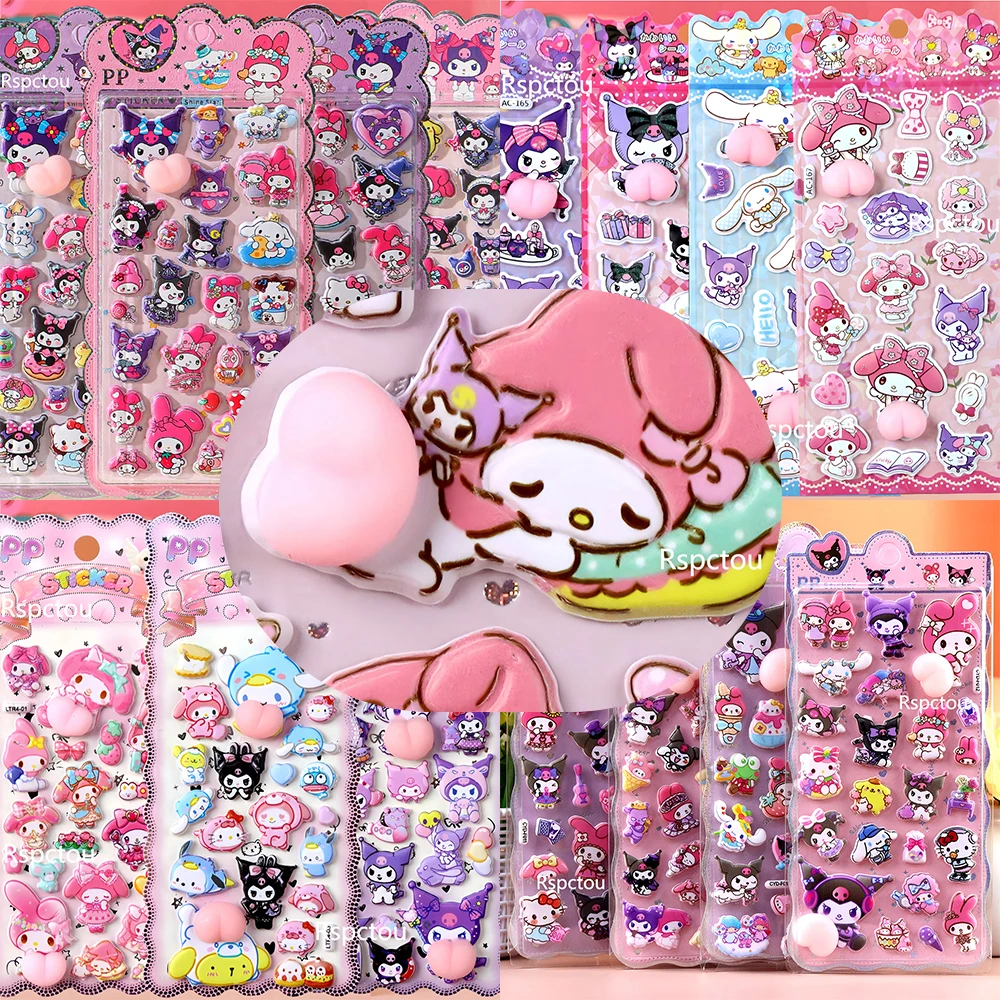 

Kawaii Sanrio Soft Buttocks Stickers Cartoon Happy Decompression 3D Bubble Sticker Phone Suitcase Cute Waterproof Decals Decor