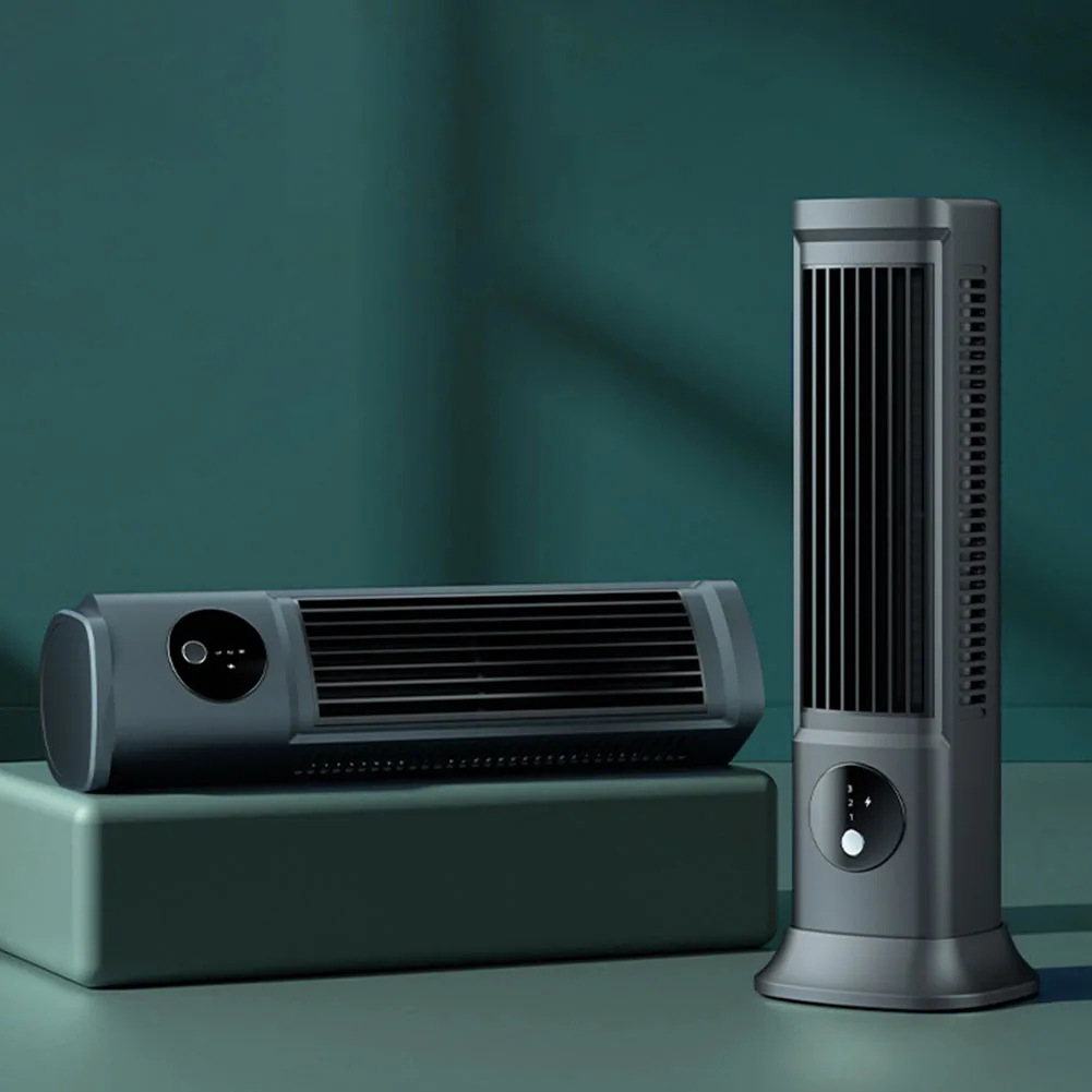 Portable Air Conditioner Cooling Fan 1200mAh 3 Speeds Digital Display Grey ABS Quiet Tower Fan For Home Dorm Office Desk
