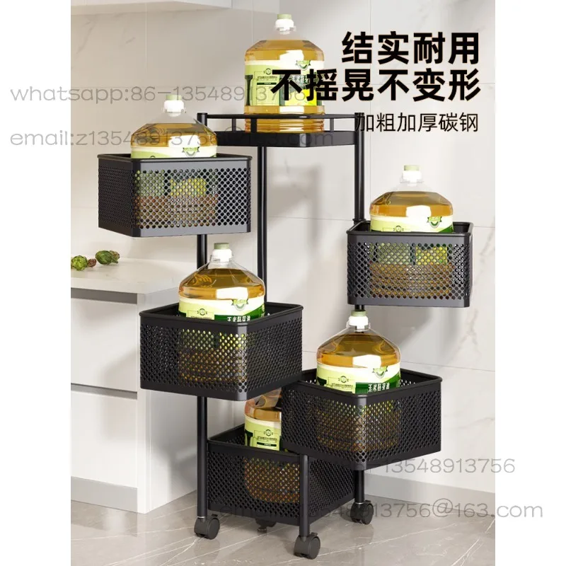 

Kitchen Rotating Multifunctional Shelf Household Floor Floor Multi-layer Snack Cart Fruit and Vegetable Basket Storage Rack