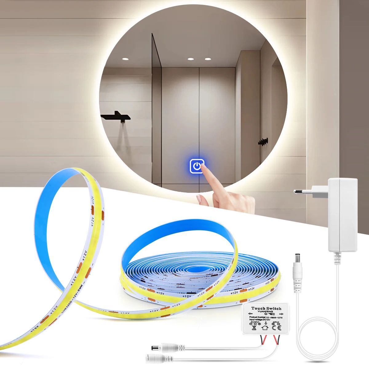 Touch Sensor On/Off Dimmable LED Strip Lights For Bathroom Mirror COB Led Tape Lamp Fillup Make Up Mirror Lighting