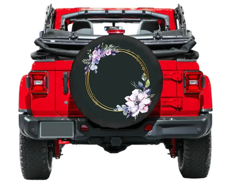 Spare Tire Cover with Gold Floral Wreath, Rear Camera option, Jeep Tire Cover, Jeep girl gift, Jeep Accessories,