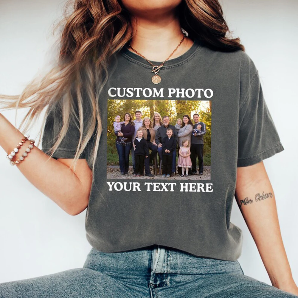 O Neck Female T Shirt Custom Graphic Photo Picture Personalized Text Design Loose Fashion Daily Wear Birthday Celebration Gift