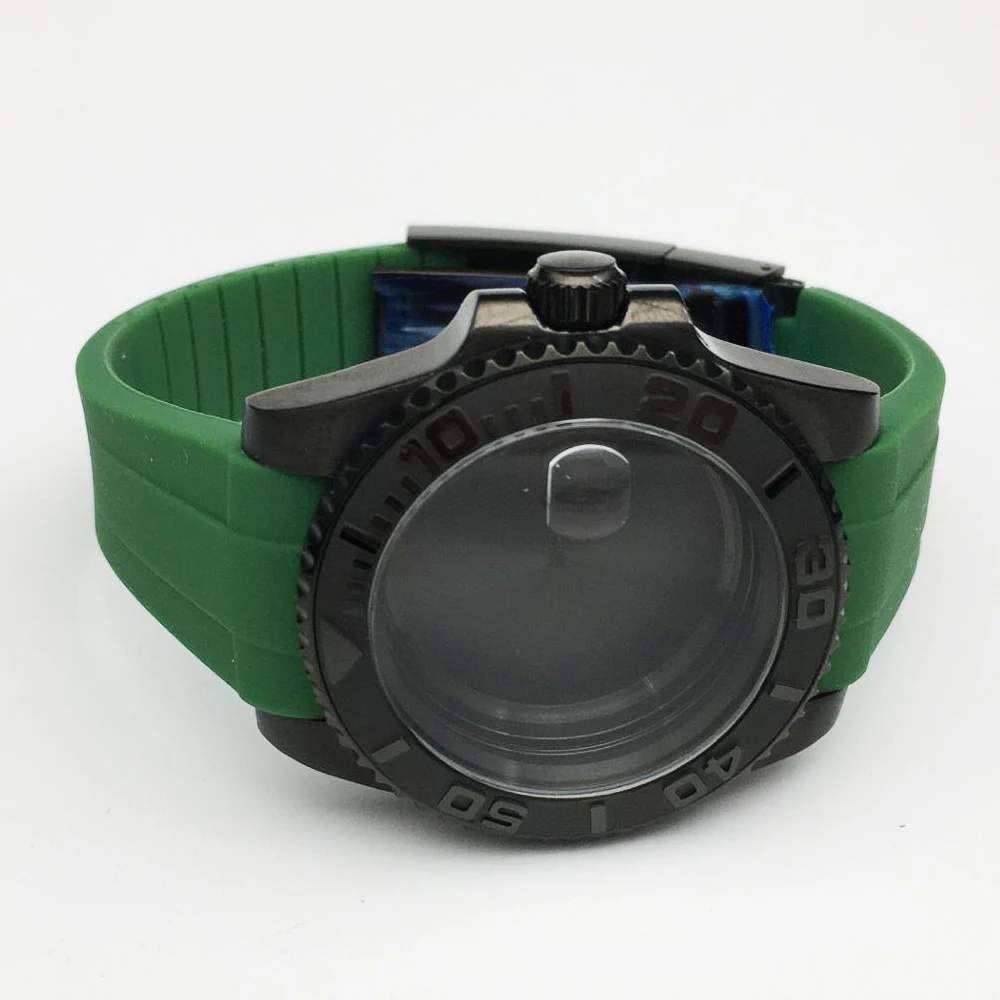 Imagem -05 - Acessórios de Relógio 40 mm Case Pvd Preto Case Ajuste Nh35 36 Mingzhu Dg2813 3804 Miyota 8215 8205 Pulseira de Borracha