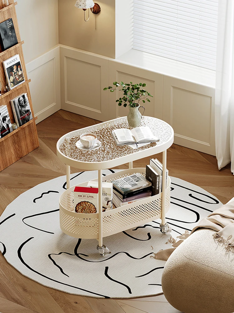 Home Furniture Living Room Side Table Mobile Coffee Table Glass Trolley Simple Creative Bedroom Bedside Table Small Storage Rack