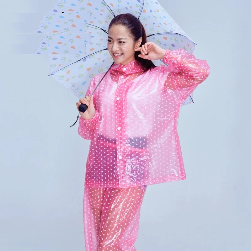 Girls PVC Dot Porcha Graphics Waterproof Raincoat Jacket + Trouser Suit Hat With Protection