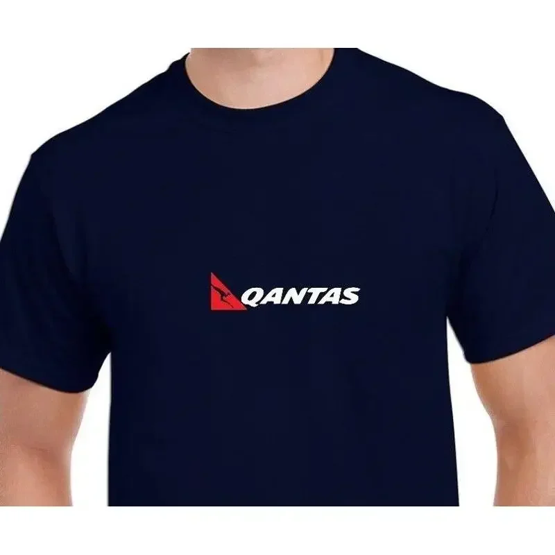 Qantas Airlines Red White Logo Australian Aviation Navy Blue Cotton T shirt