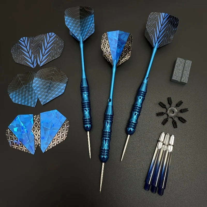 26g Fashionable Blue Plated Brass Dart Set - Aluminum Shaft, Reflective PET Edging, Full Set of Accessories and Hard Shell