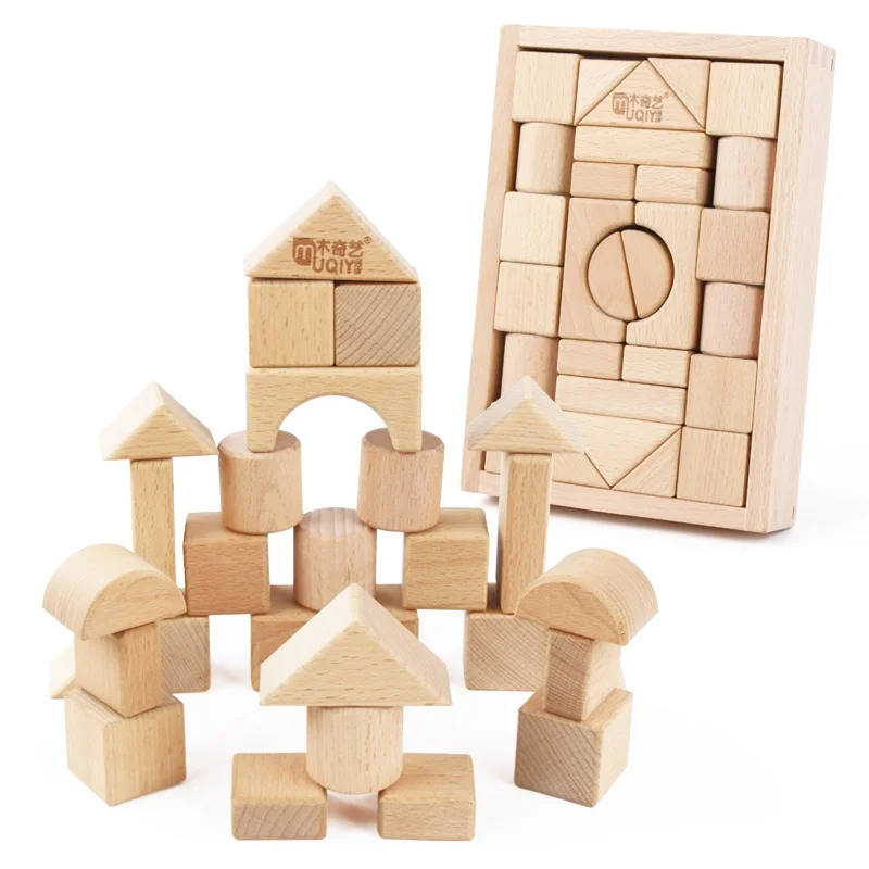 مجموعة مكعبات بناء خشبية مع حقيبة تخزين ألعاب خشبية للأطفال مكعبات بناء مجمعة ألعاب تعليمية مبكرة للأطفال