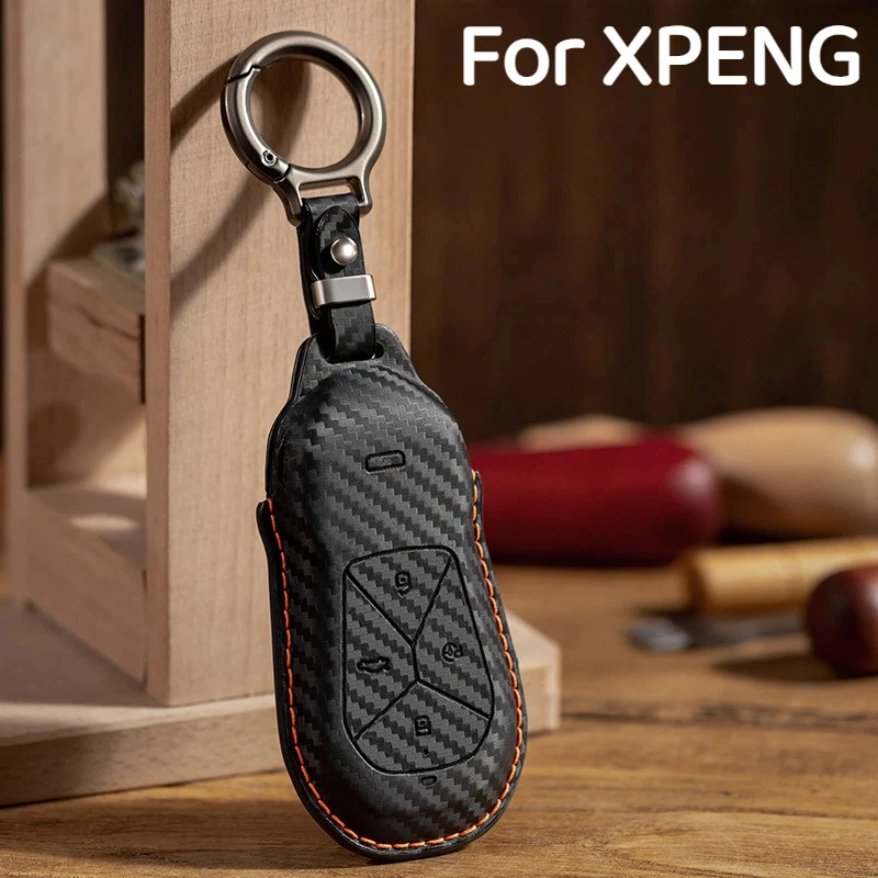 

For XPENG G9 keycase P7I shell G3i buckle P5 genuine leather G6 cowhide P5 new car carbon fiber shell buckle