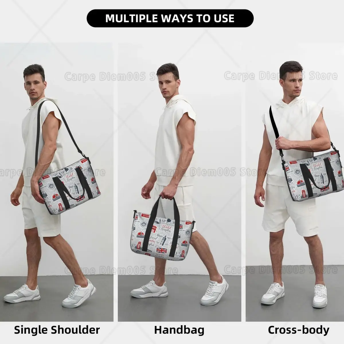 Vintage UK London Newspaper Travel Luggage Bags Foldable Hand Travel Bag Sport Gym Bag for Men Women One Size view 6