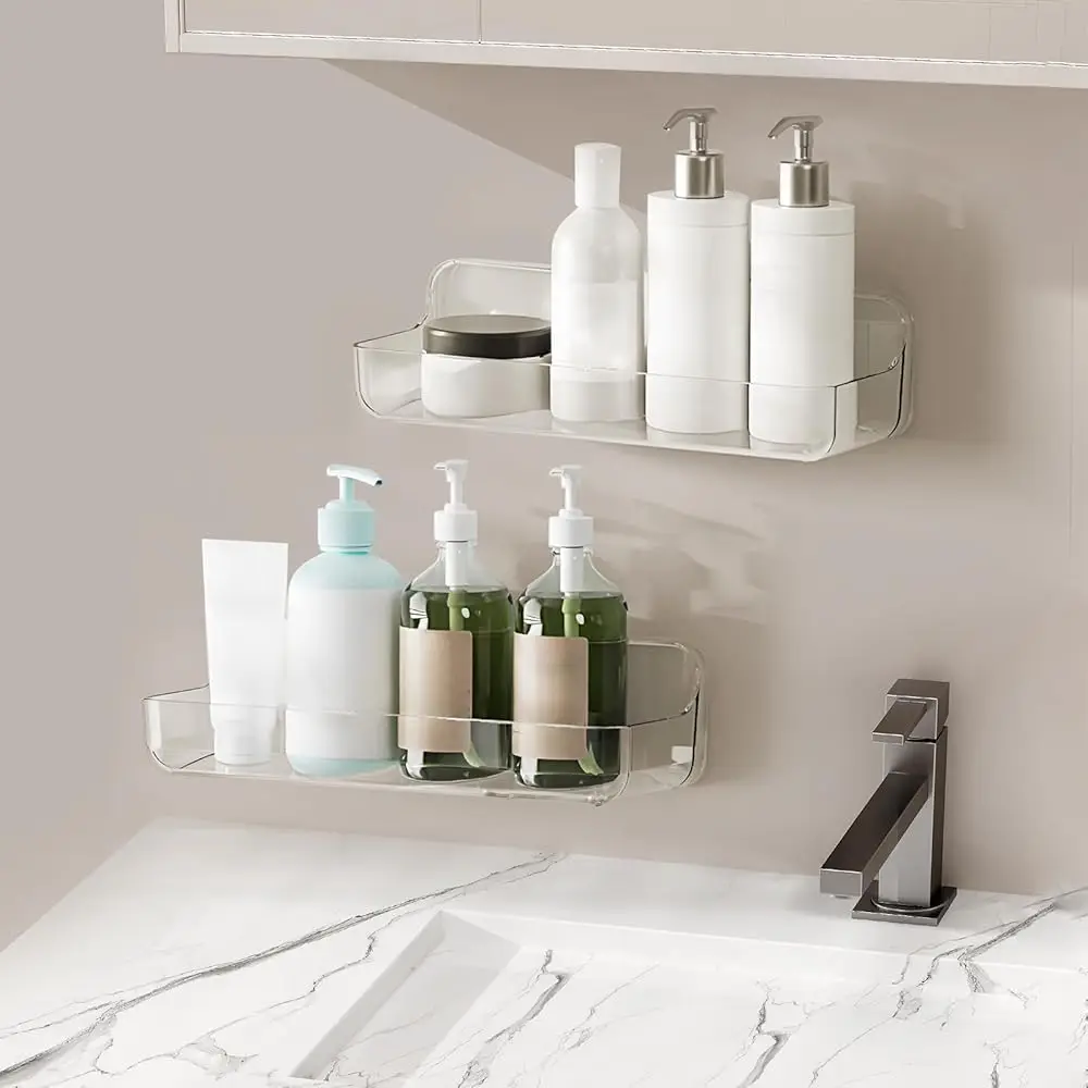

2Pc Acrylic Wall Mount Organizer: Adhesive Shelf - Bathroom Wall Organizers - No Drilling Hang Walls, With 3Pa Self Adhesive