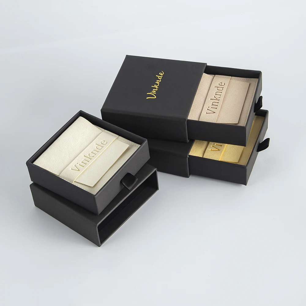 

24/50/100set Jewelry Packaging Box Bag Custom Logo Paper Cardboard Drawer Earrings Rings Organizer Boxes Microfiber Gift Pouches