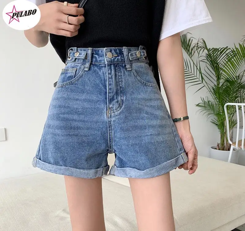 

PULABO All Match Sashes Casual Women Denim Shorts Crimping High Waist Slim Summer Jeans Shorts Feminino Chic Hot Ladies Bottom