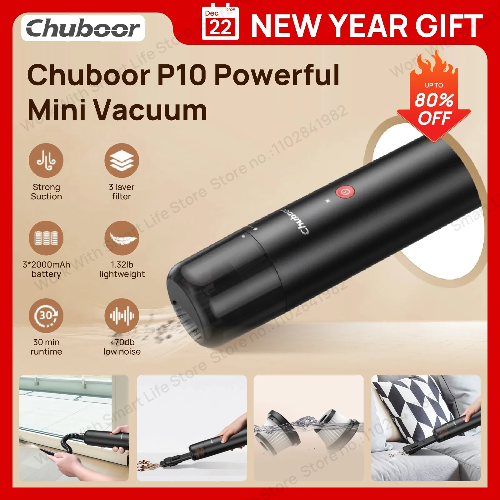 

Мини-пылесос Chuboor, мощный беспроводной перезаряжаемый ручной пылесос для пыли, песка, крошек - сверхлегкий портативный для дома, автомобиля