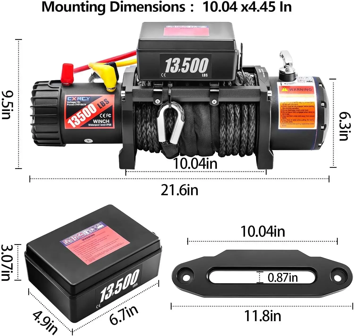 

12V Electric Winch,13500LBS Load Capacity Synthetic Rope Towing Winches for Jeep Truck SUV,with Wired Handle and Wireless