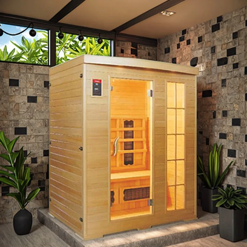 Modern Design Large Size Solid Red Cedar Wood Indoor Sauna Room High Quality 2-Person Home Spa 6kw Electric Heating