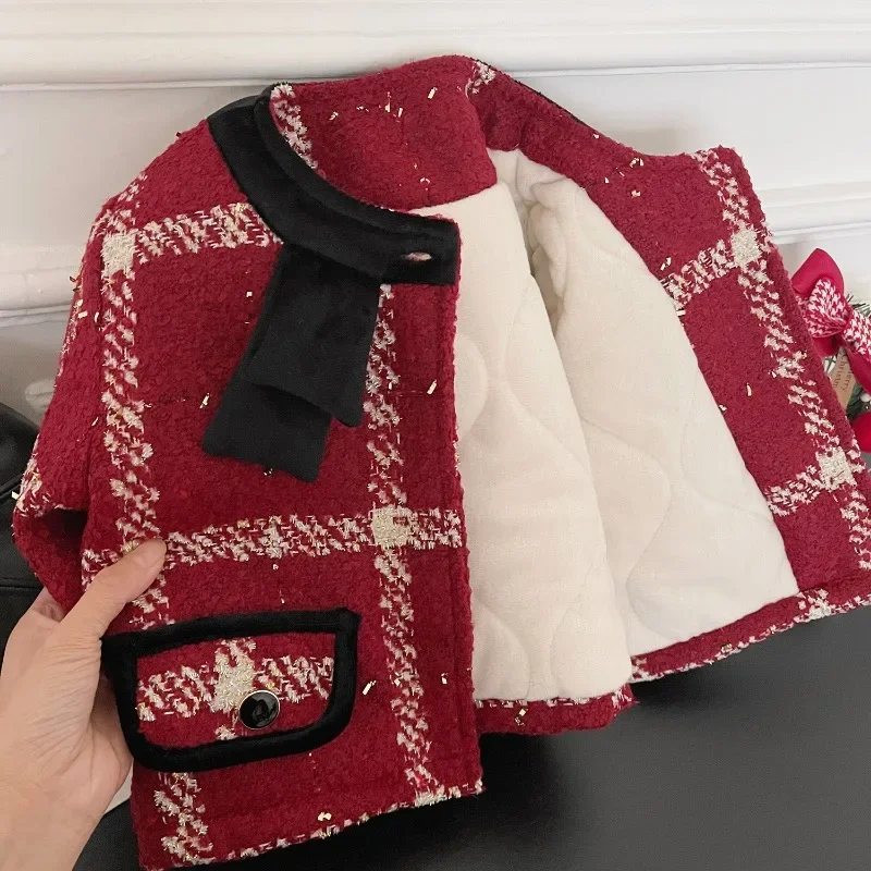 Girls Clothes Set Winter Thick Fleece Girls Coats+Skirt Warm Plush T-shirt Toddler Girl Clothes Sets Kids Boutique Clothes 2-7Y