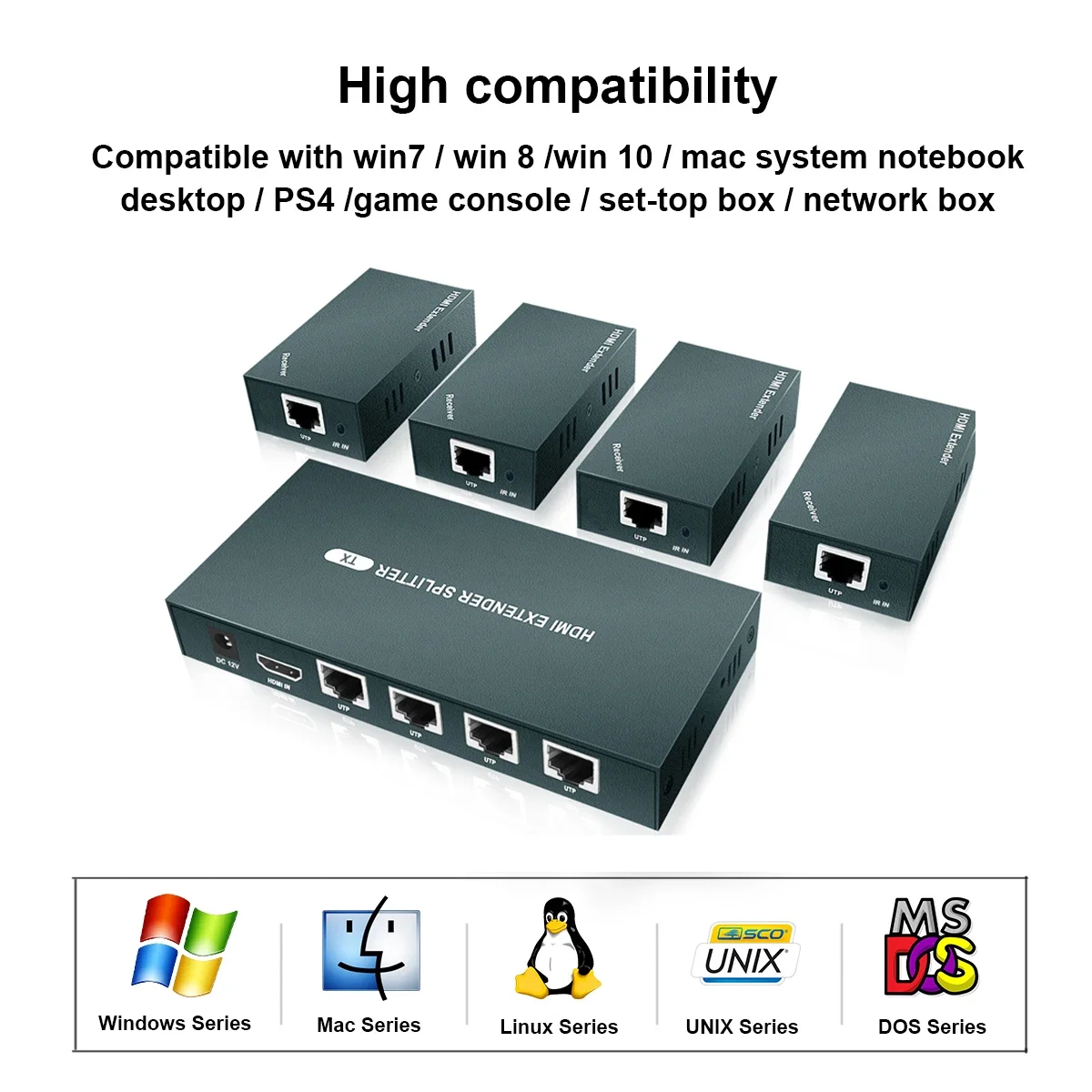 Répartiteur de commutateur KVM USB compatible HDMI, 4K X 2K, prolongateur HDMI 1tage, 60m, 1 à 4 sur catinspectés, cat6, sortie RJ45, Full HD1080p