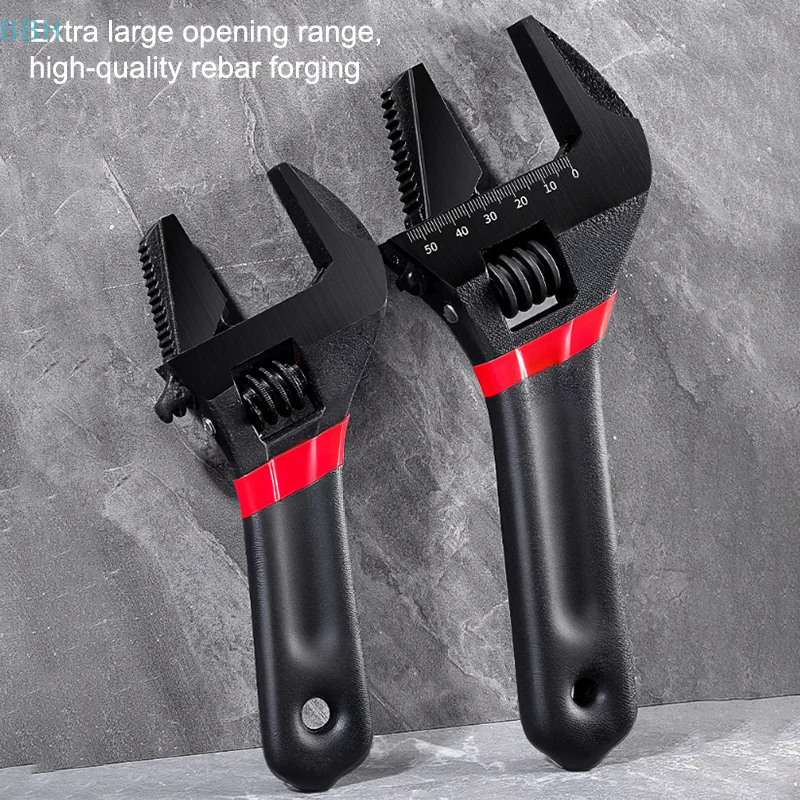

1Pc 6/8" Short Handle Adjustable Wrench Oversized Open Bathroom Wrench Large-diameter Threaded Steel Pipe Flexible Socket Wrench